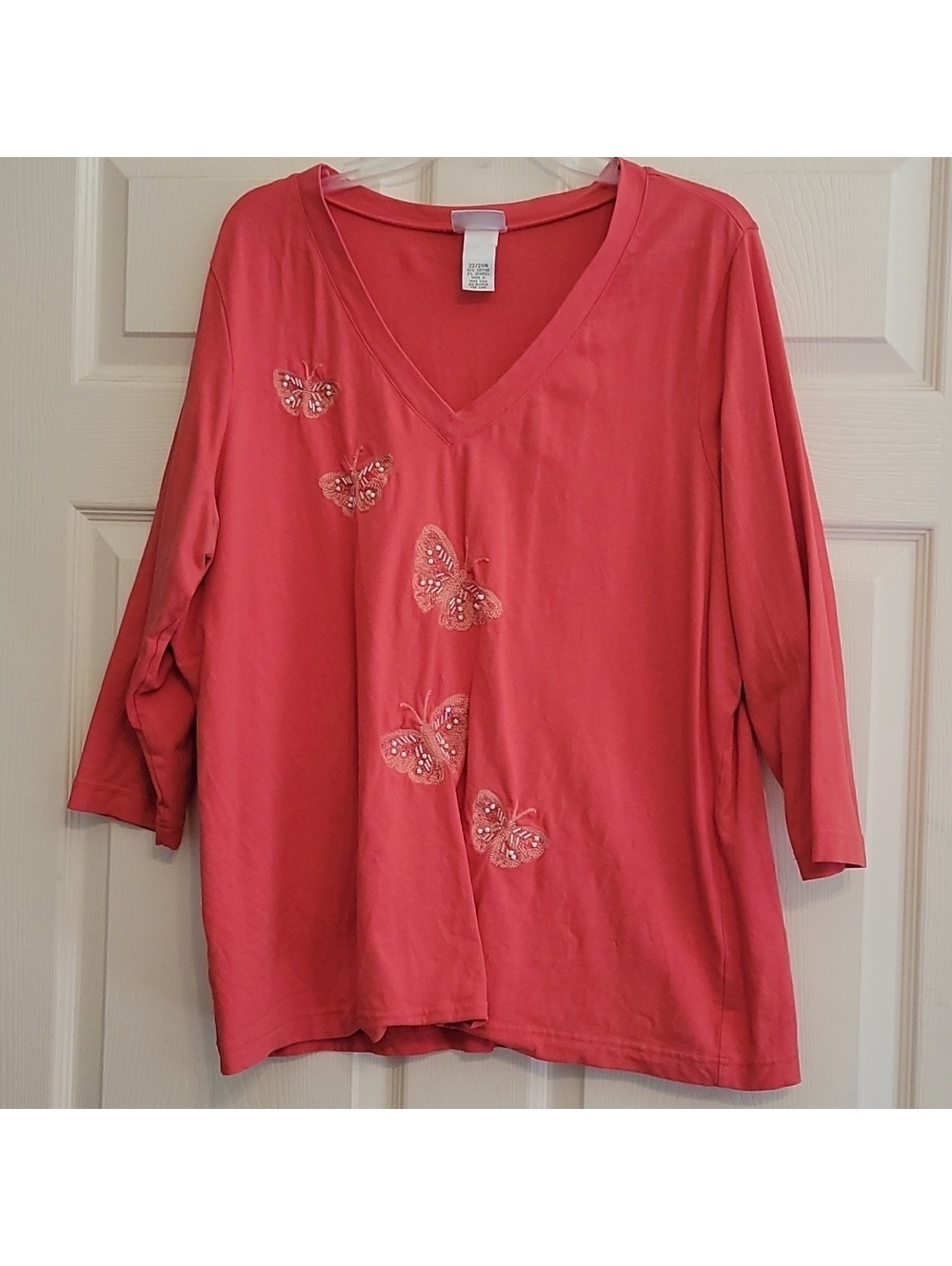 Fashion Bug Coral Pink Stretchy 3/4 Sleeve Women's Blouse Size 22/24W